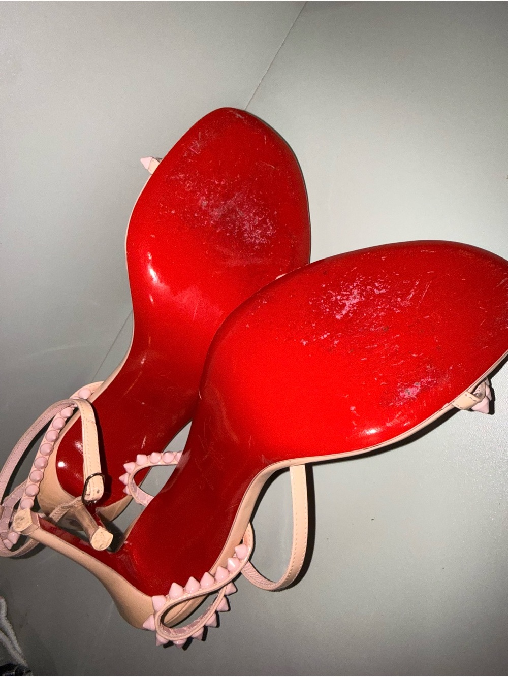 Christian Louboutin Blush Pink Spike-Trim Slingback Heels - Picture 4 of 4